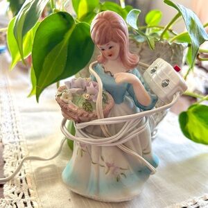Vintage Ardalt Lenwile Girl with Basket of Flowers 6" Night Light